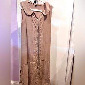 Casual women tan dress below knee